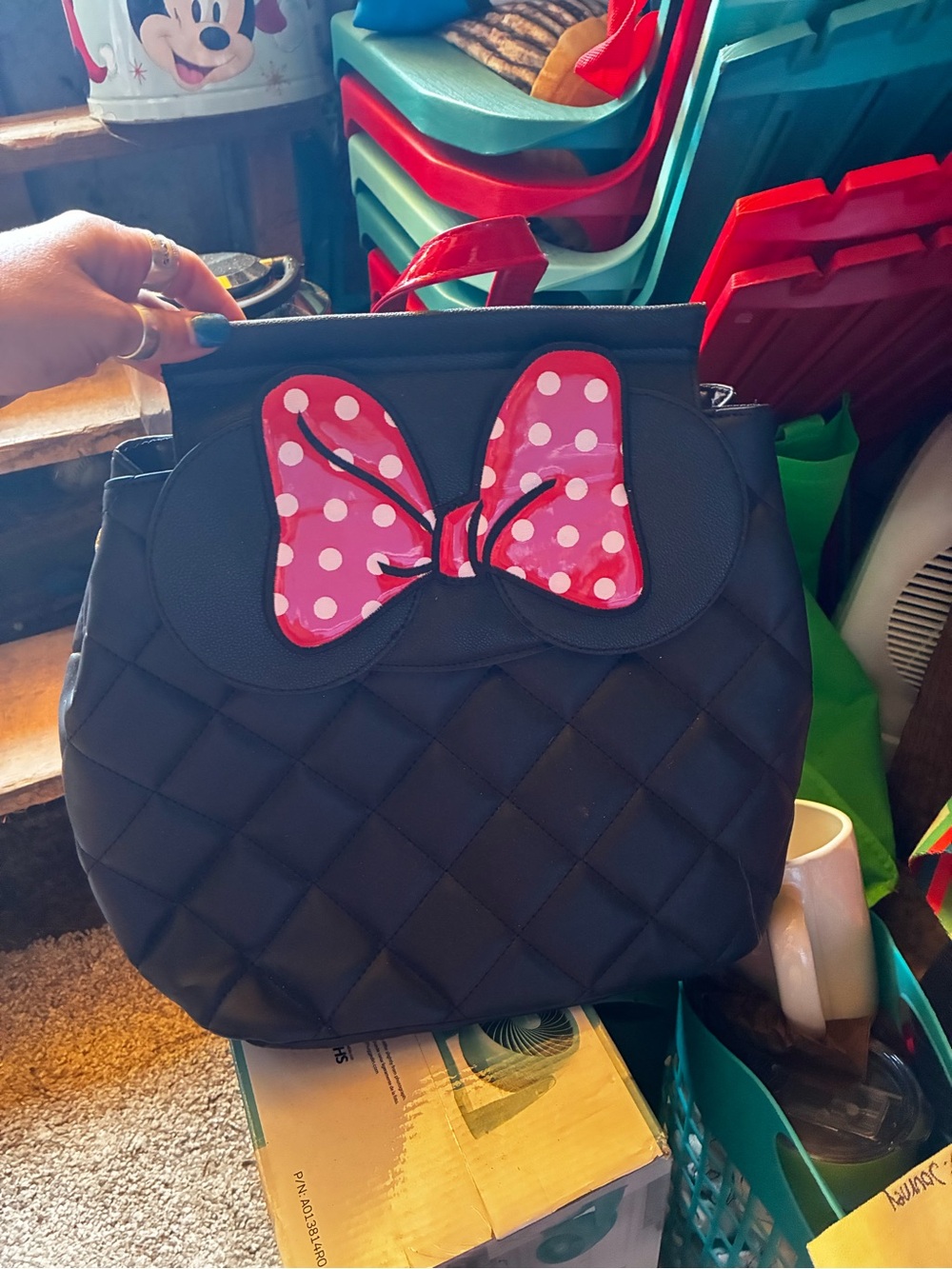 Black Quilted Tote with red Polka Dot Bow Accent